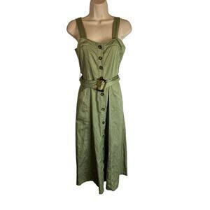 Green Belted Button Down Womens Casual Dress Sundress smocked Twee Preppy